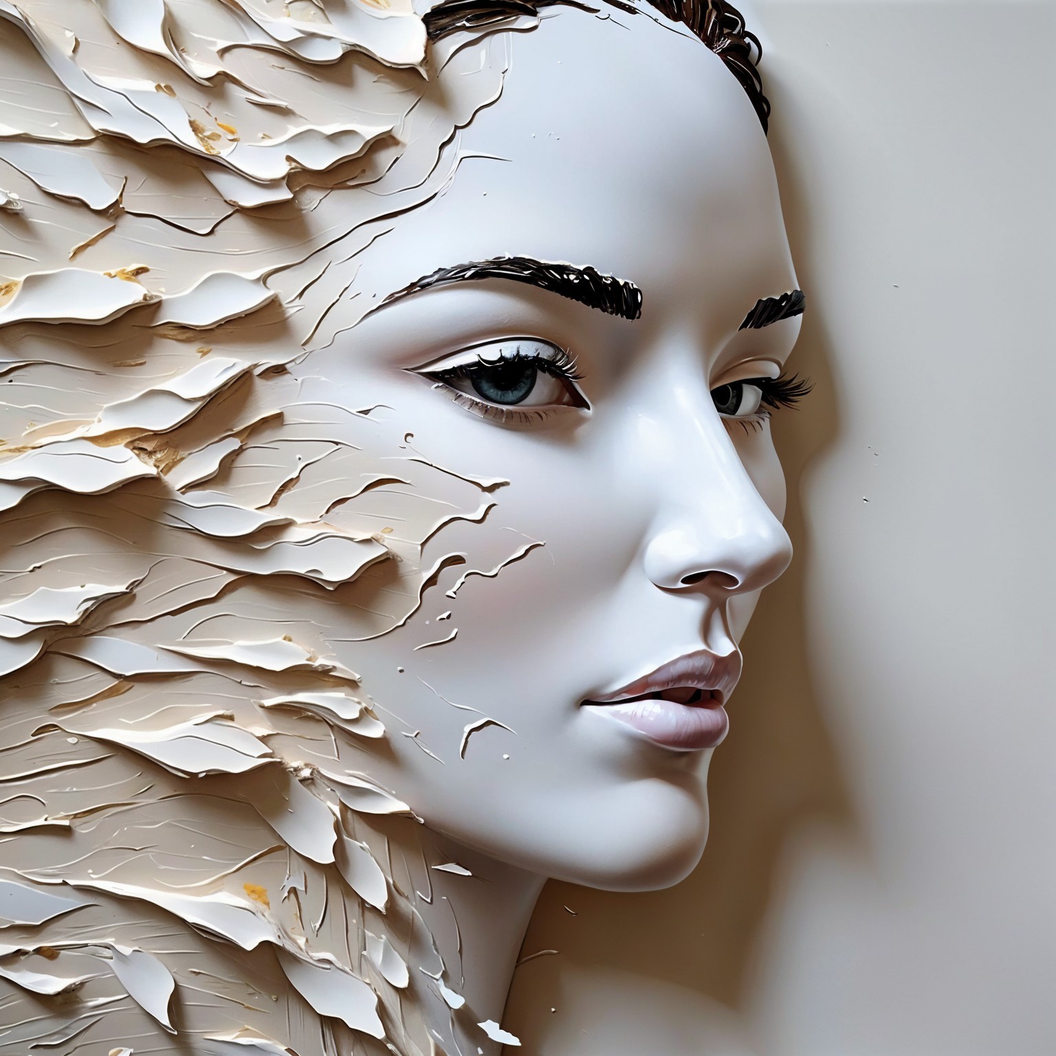 Stylized Portrait of a Woman with Flowing Design
