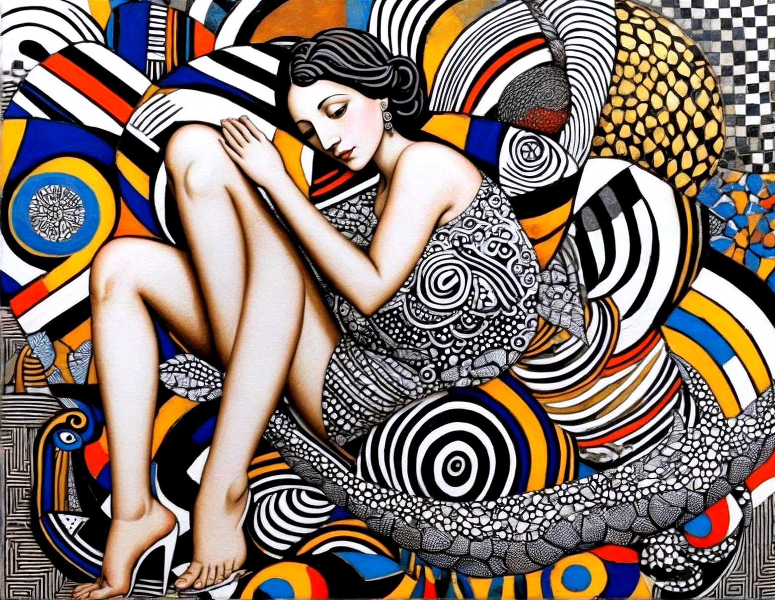 Abstract Woman in Colorful Swirling Background