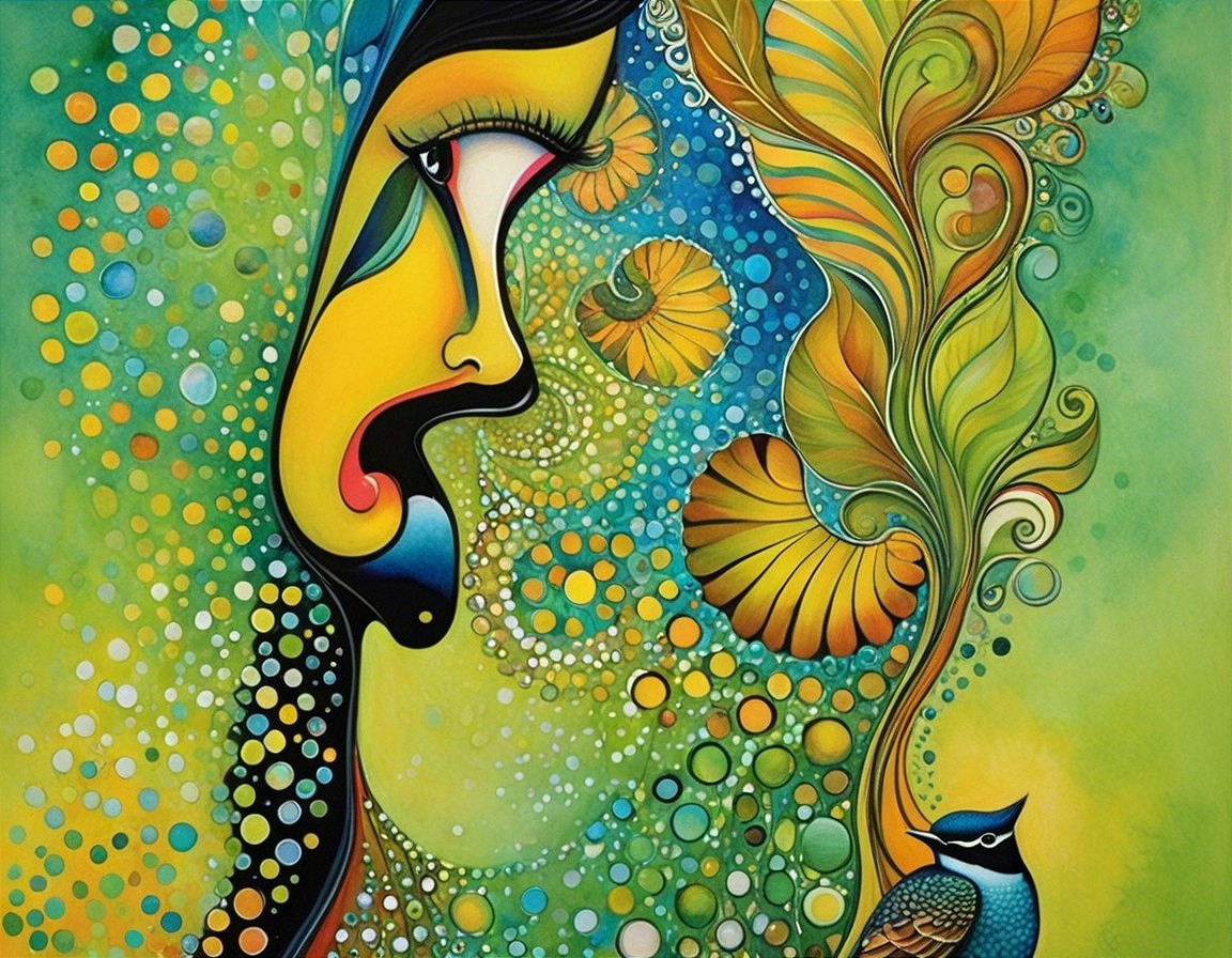 Vibrant Abstract Portrait of a Woman with Nature Elements