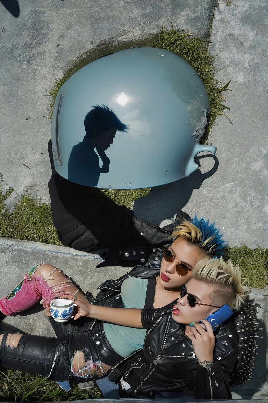 Stylish Individuals Relaxing on Grassy Surface