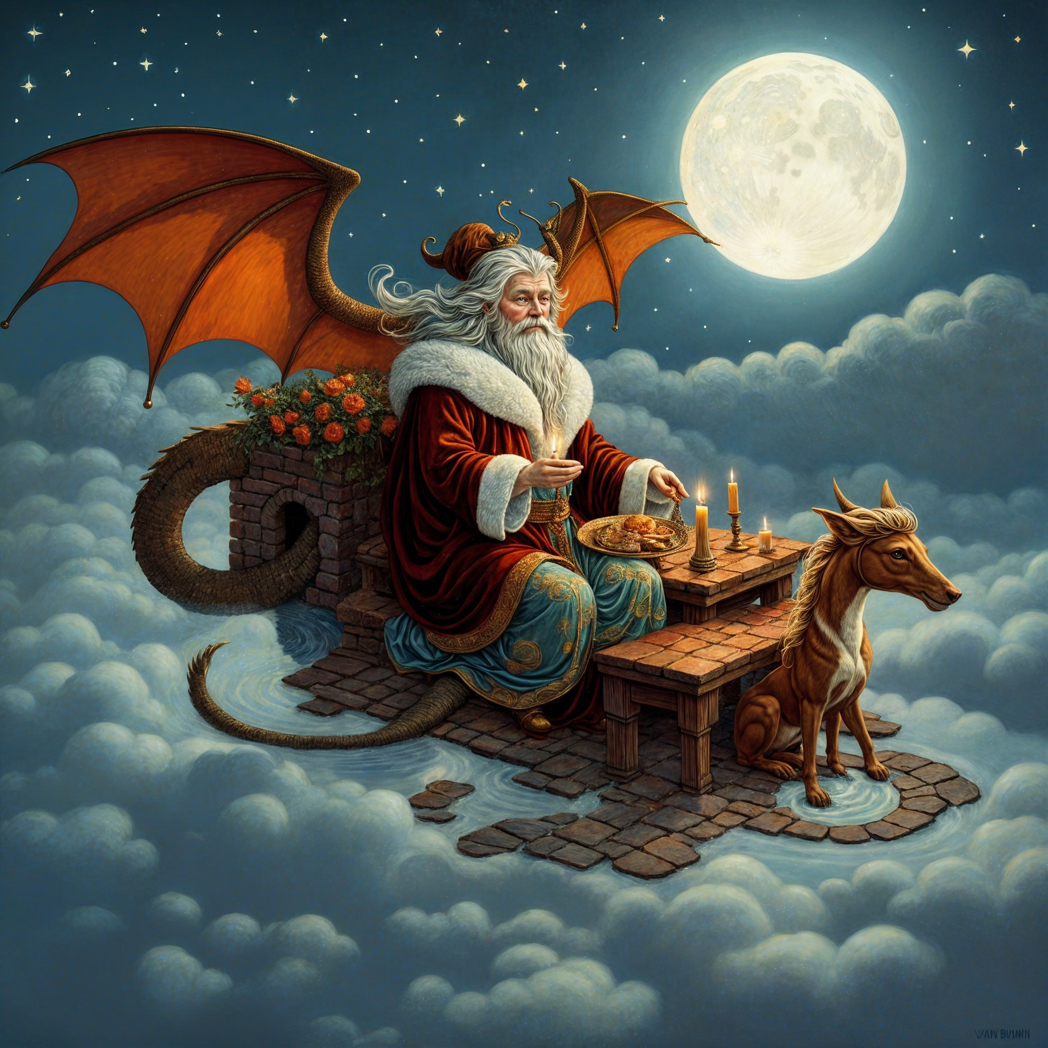 Bearded Figure with Dragon Wings at Cloud Feast