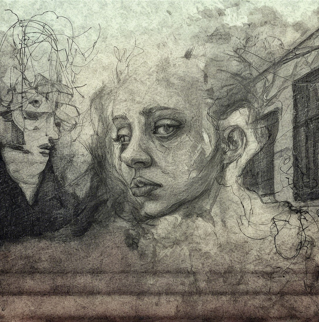 Abstract Figures with Somber Expressions and Ethereal Lines