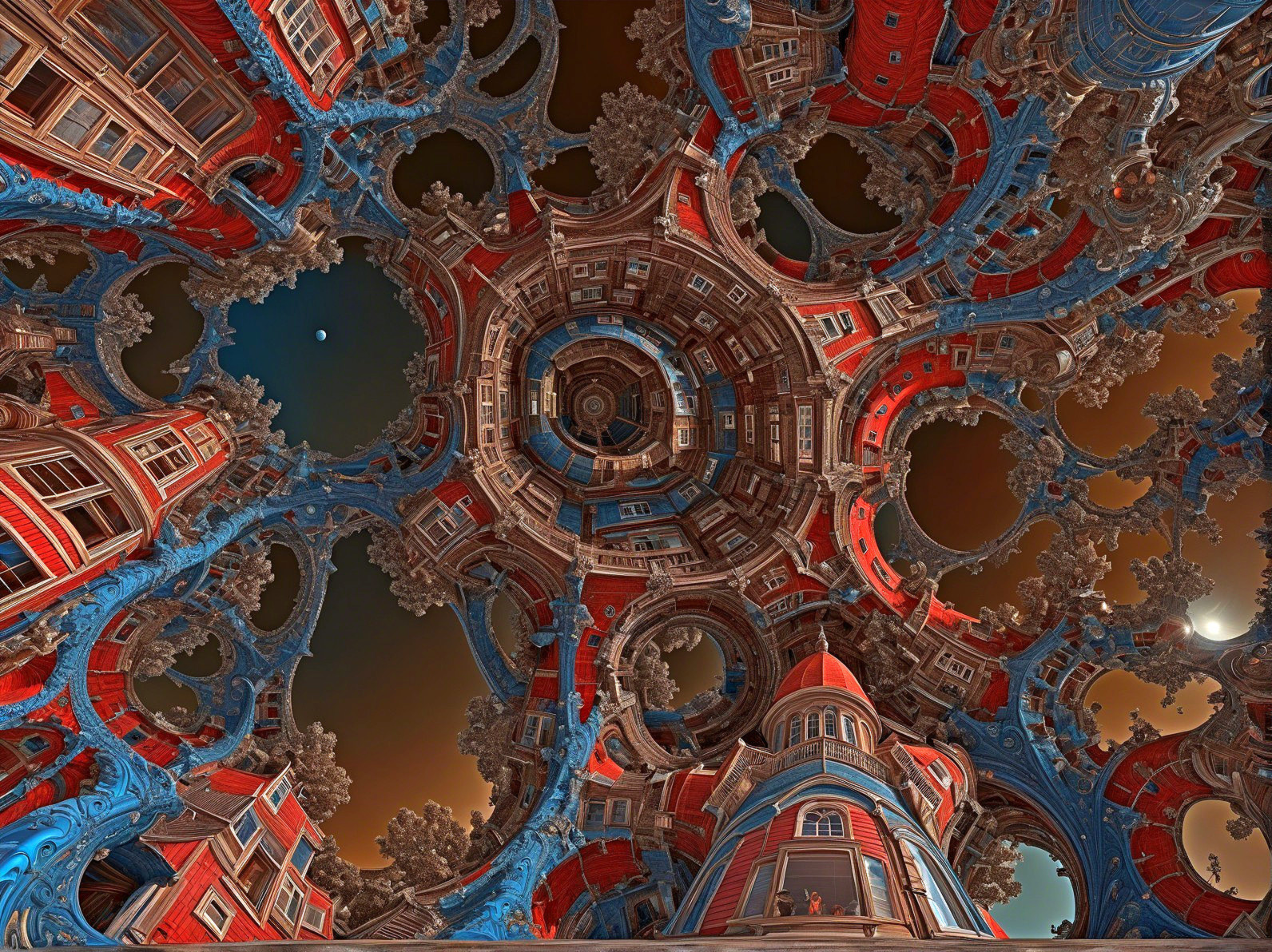 Surreal Architectural Structure with Vibrant Patterns