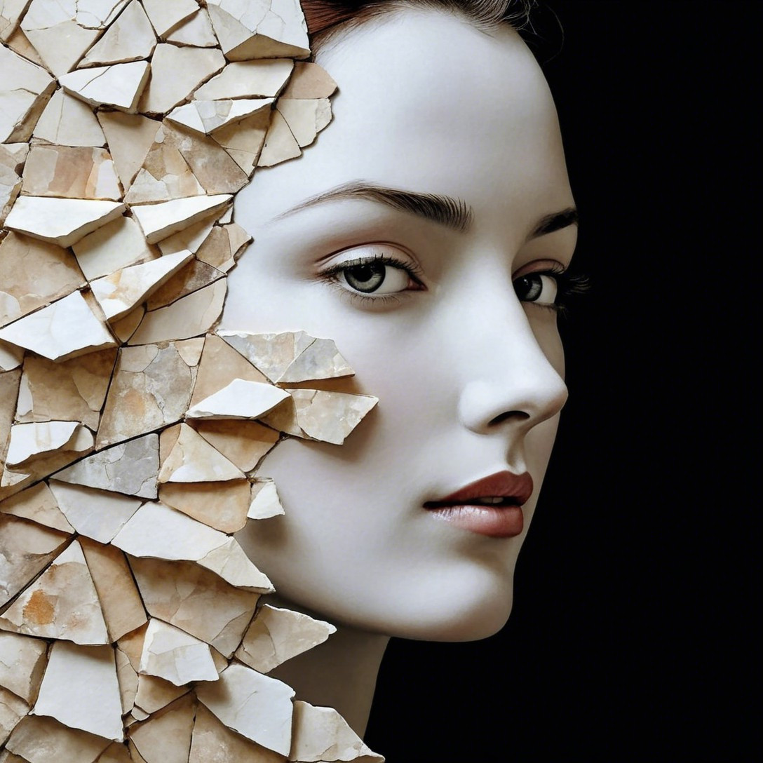 Close-Up of Woman's Face with Textured Background