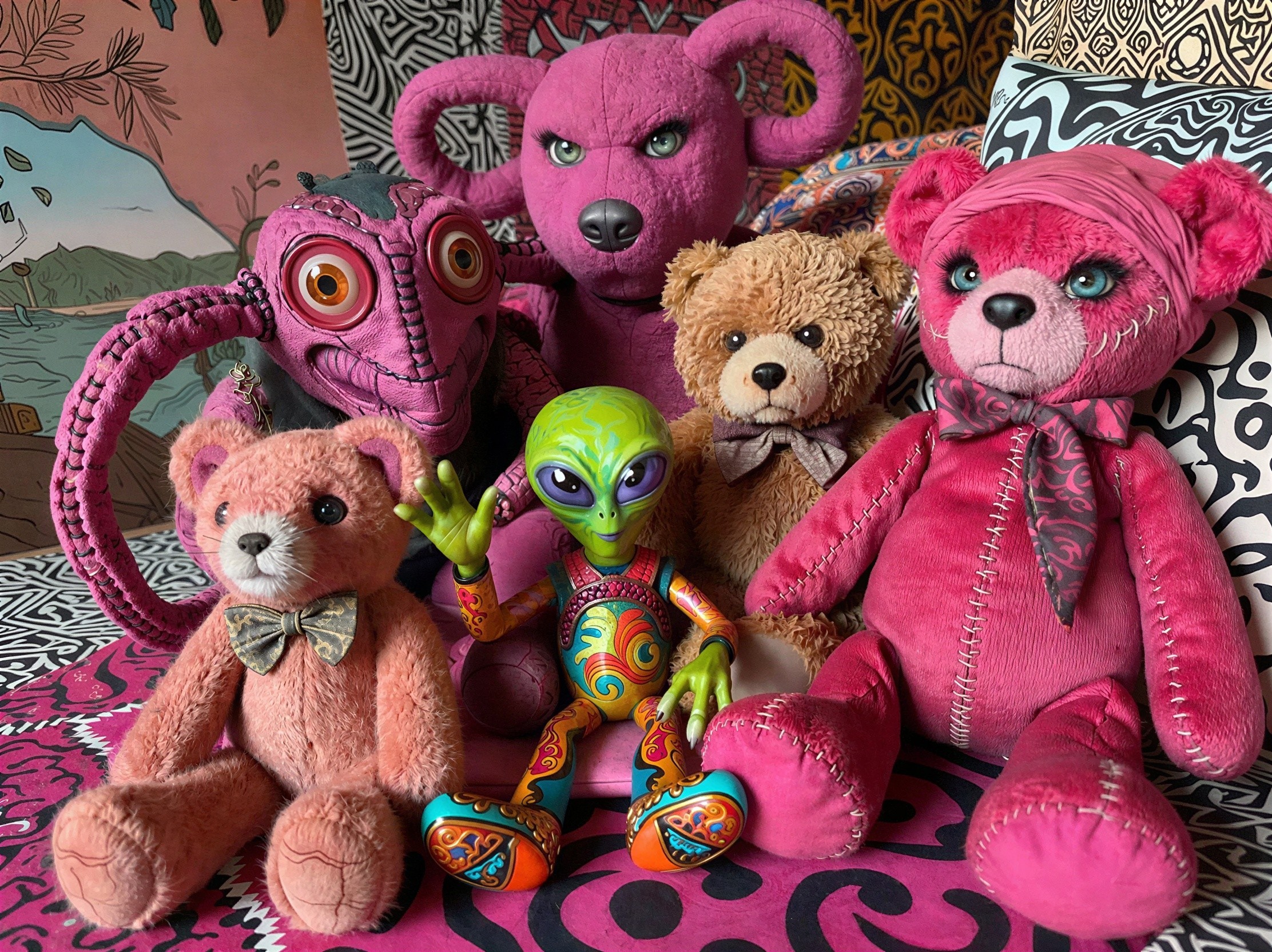 Diverse Collection of Soft Toys Featuring Teddy Bears