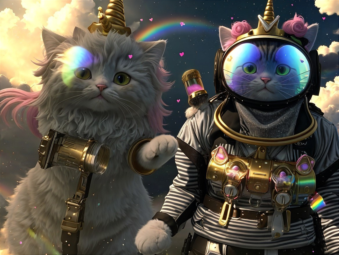 Whimsical Cats in Pastel Fur with Dreamy Background