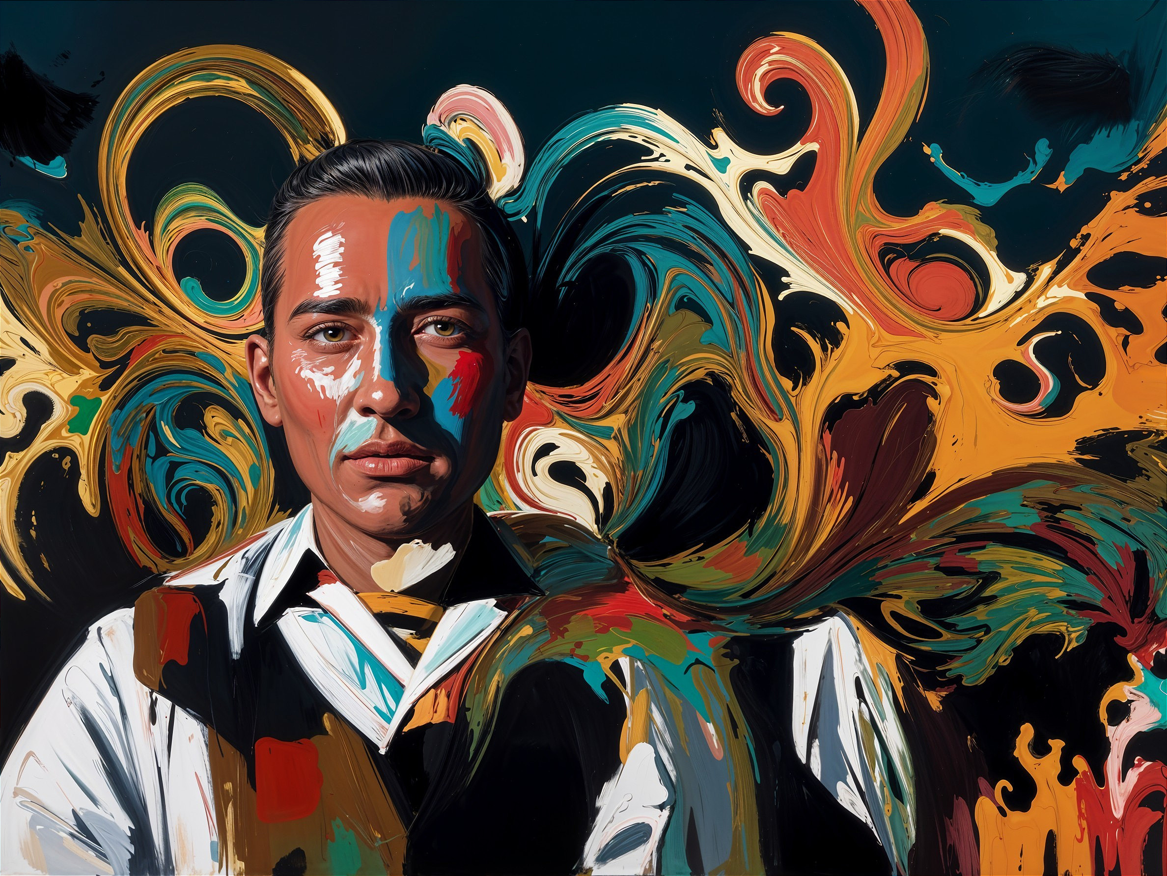 Portrait of a man with vivid colors and abstract background