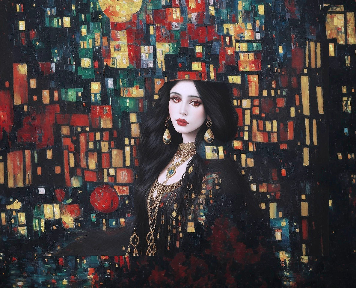 Portrait of a Woman with Dark Hair and Jewelry