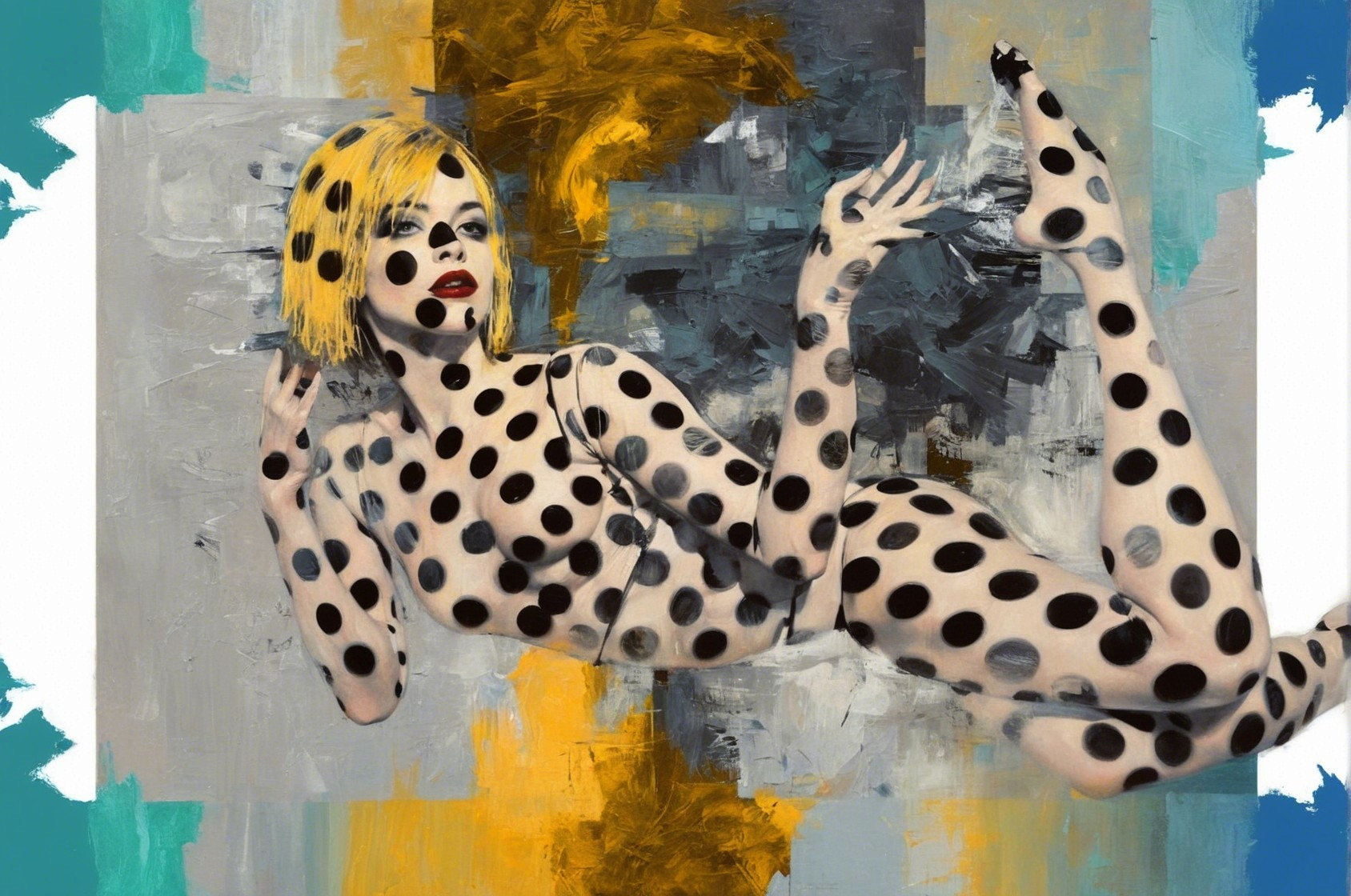 Bold Polka Dot Figure on Vibrant Abstract Background