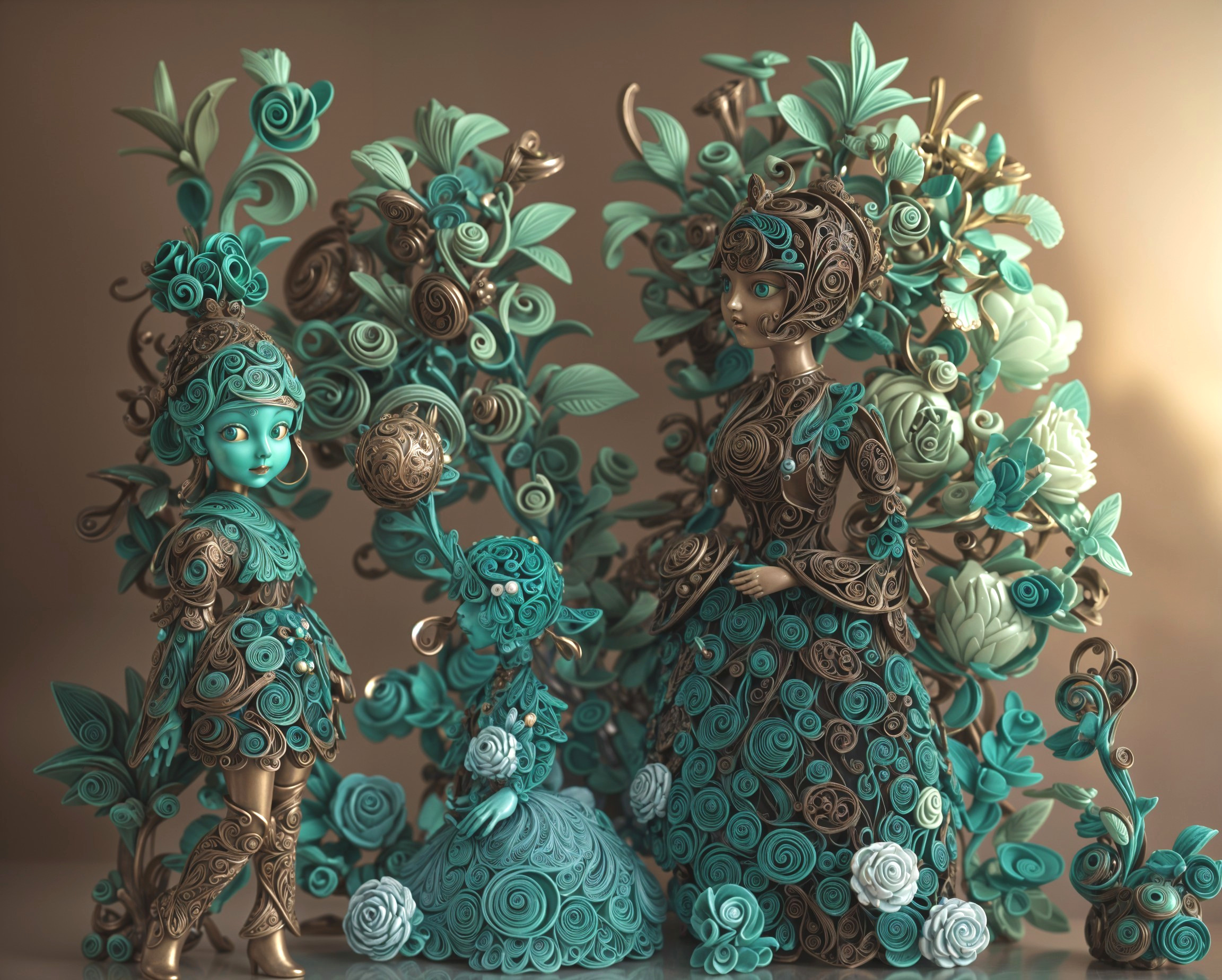 Whimsical Sculptures of Stylized Figures and Floral Designs