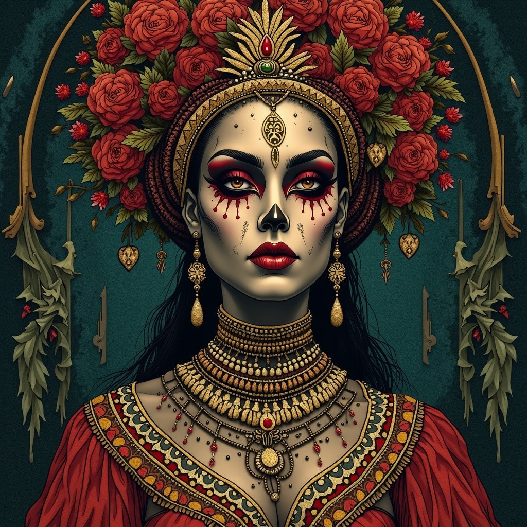 Traditional Attire with Intricate Jewelry and Makeup