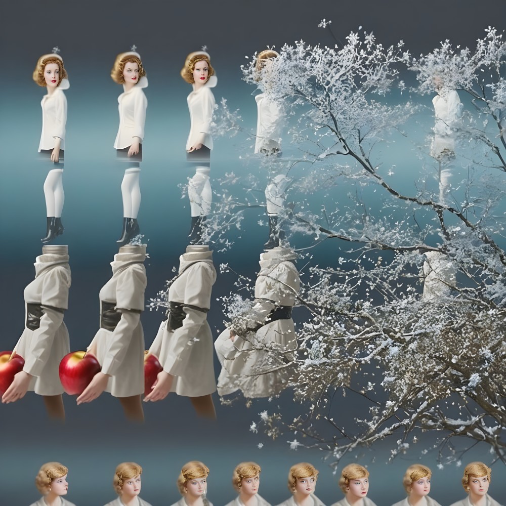 Surreal Scene of Dolls in White with Misty Backdrop