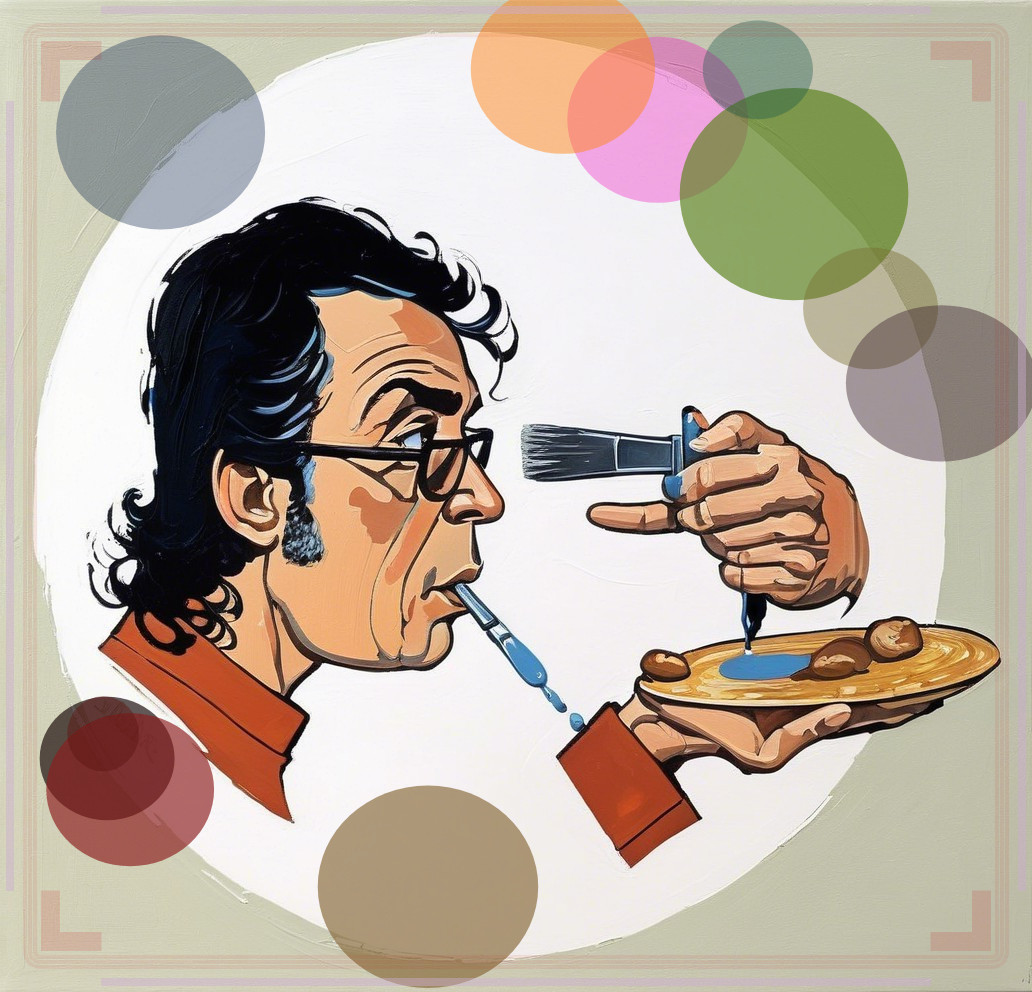 Stylized illustration of a man preparing a dish