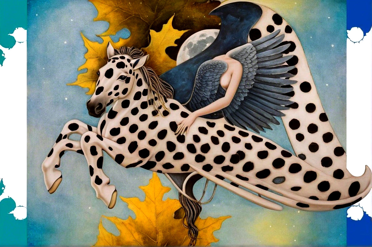 Spotted Horse and Angelic Figure in Starry Sky