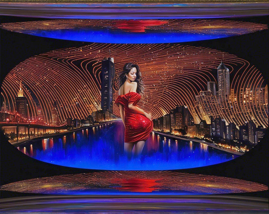 Digital Artwork of Woman in Red Dress by River