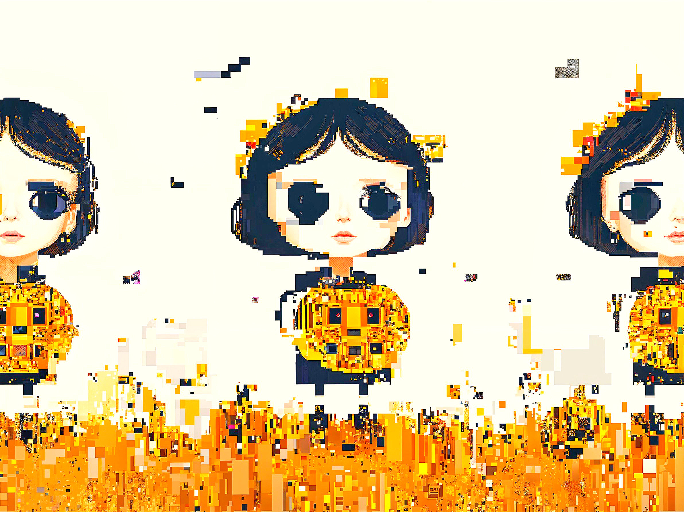 Stylized Digital Artwork of Three Identical Characters