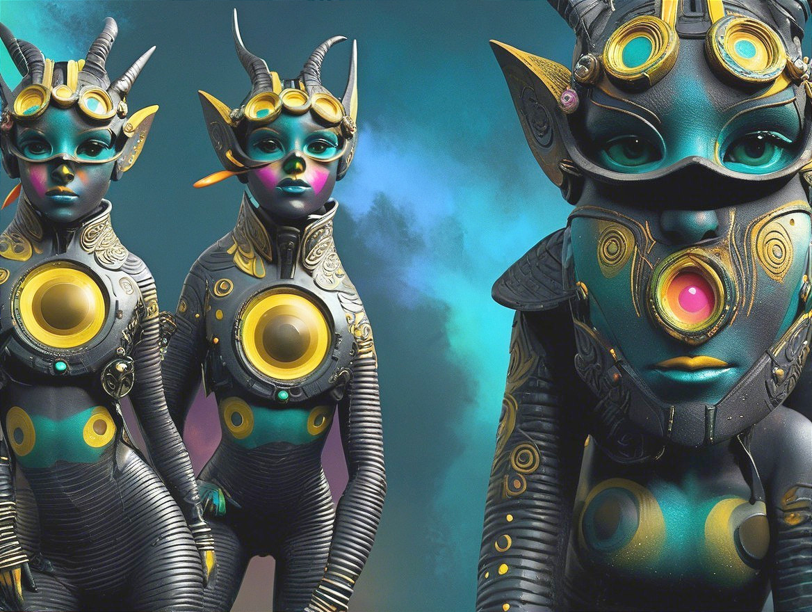 Futuristic Humanoid Figures in Cosmic Setting