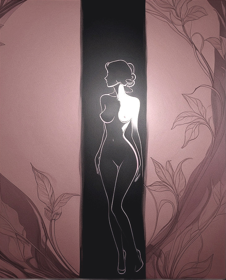 Stylized Female Figure with Earthy Background Motifs
