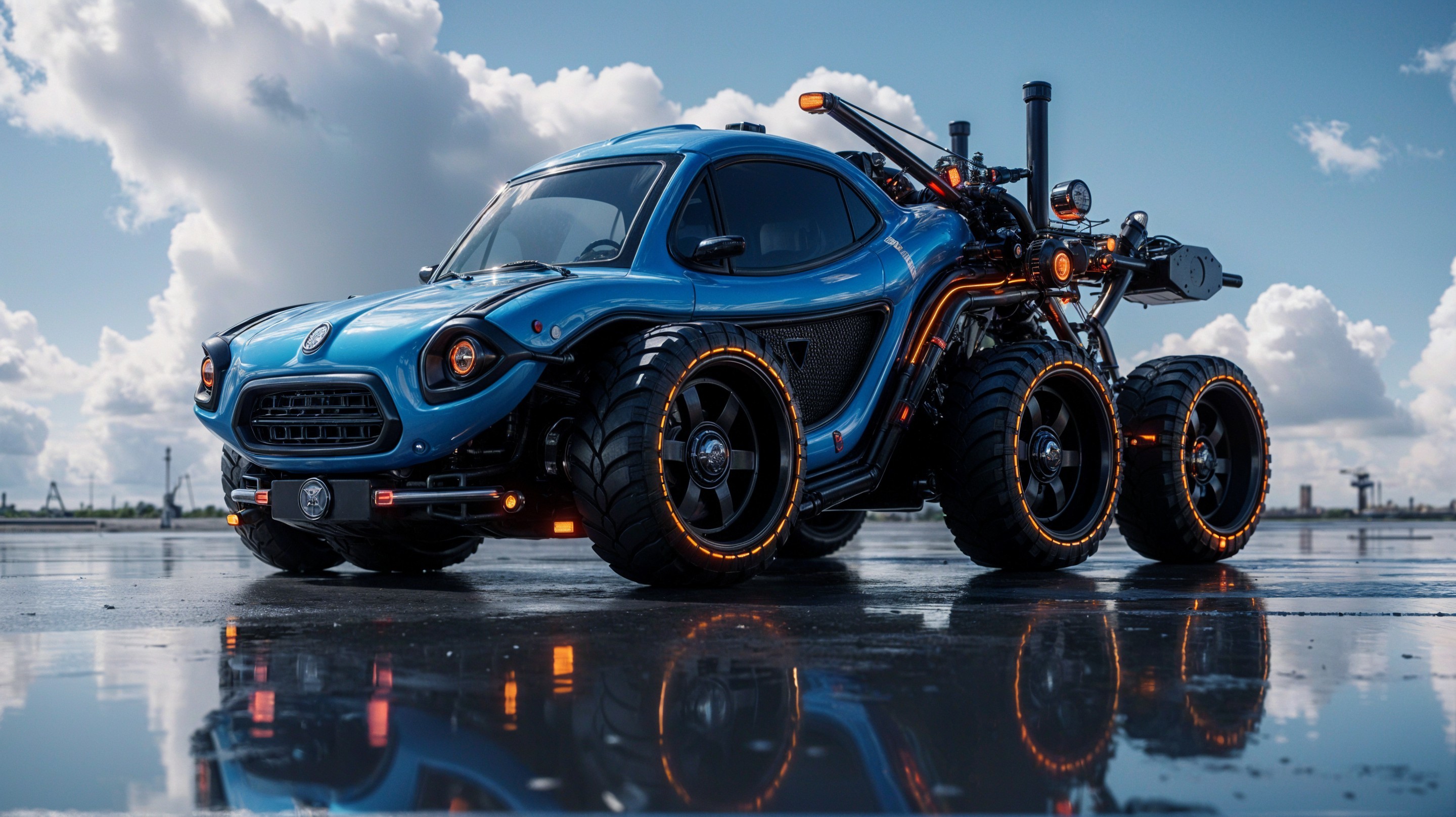 Futuristic Blue All-Terrain Vehicle with Oversized Tires