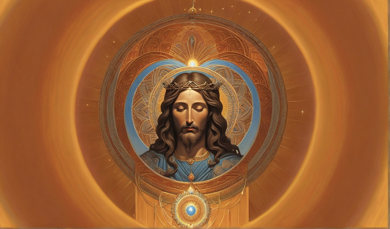 Majestic depiction of Jesus Christ with halo and patterns