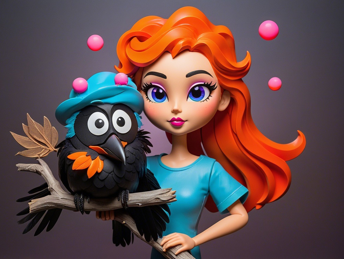 Animated Character with Owl and Colorful Bubbles
