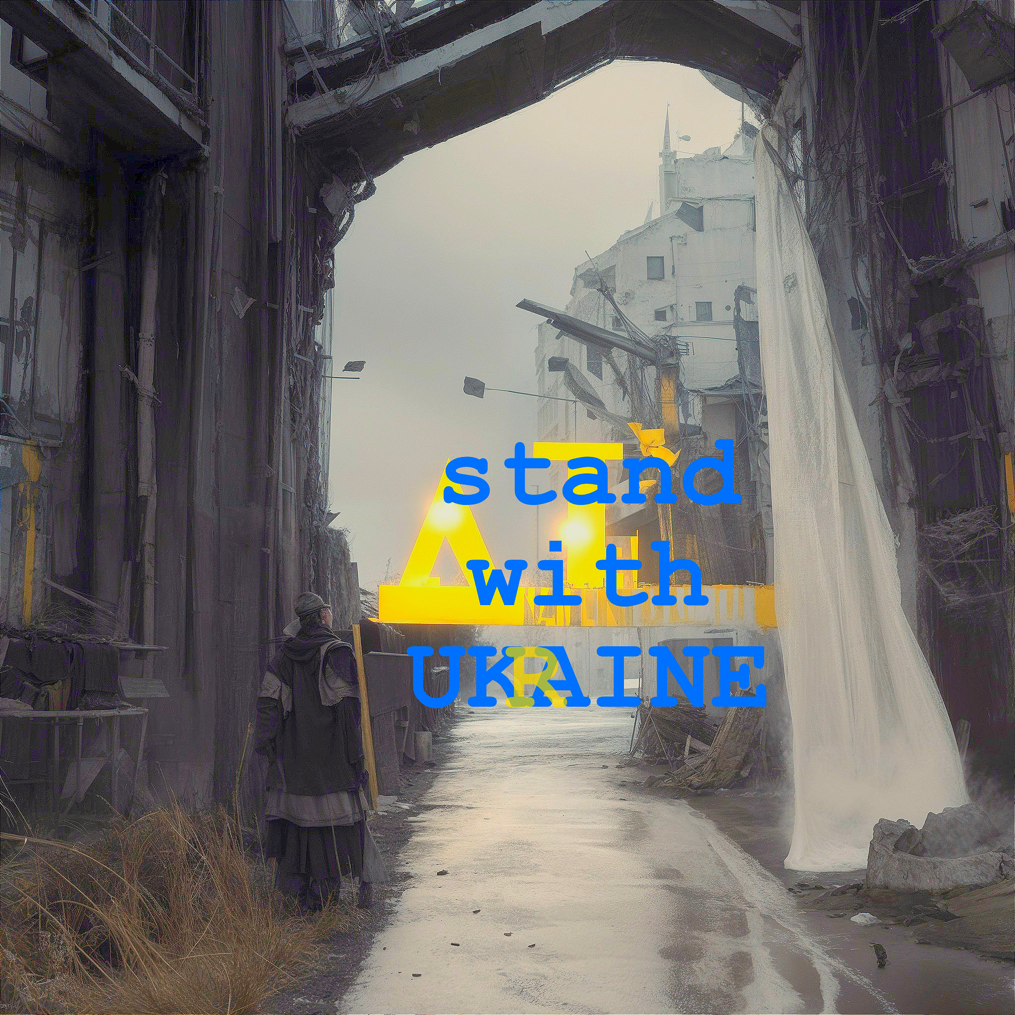 Desolate Urban Landscape with Solidarity Message