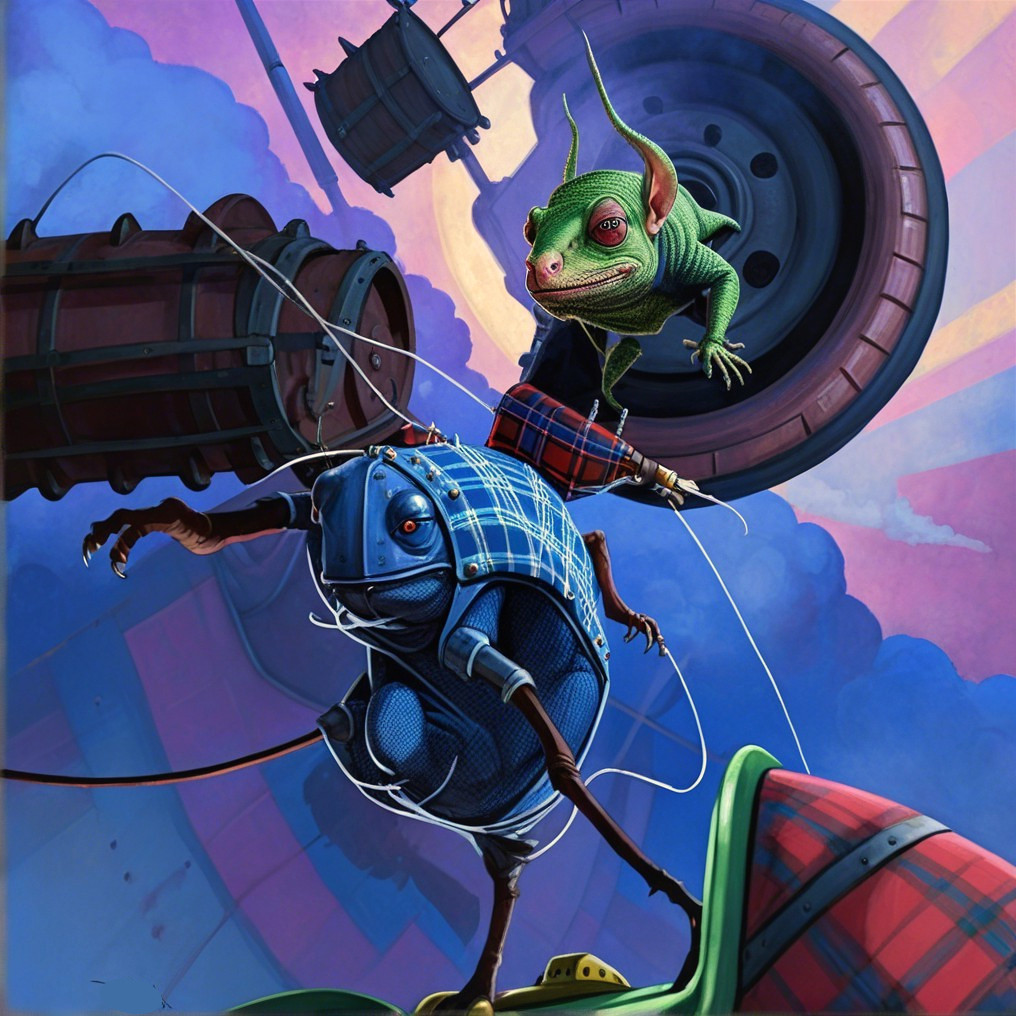 Chameleon and Blue Creature in Whimsical Sky Adventure