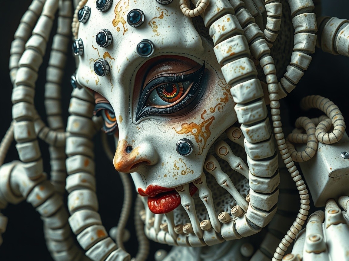 Surreal Robotic Figure with Intricate Detailing