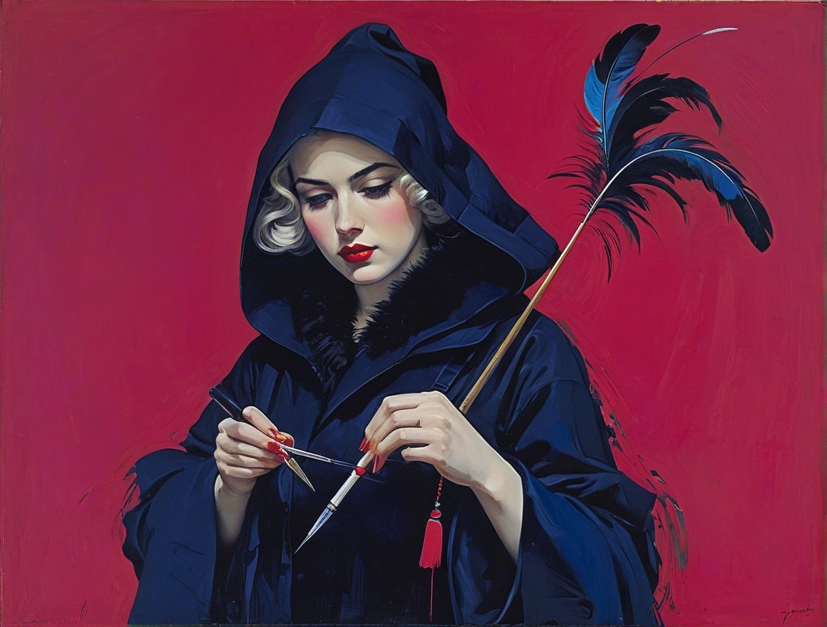 Mysterious Figure in Cloak with Artistic Tools