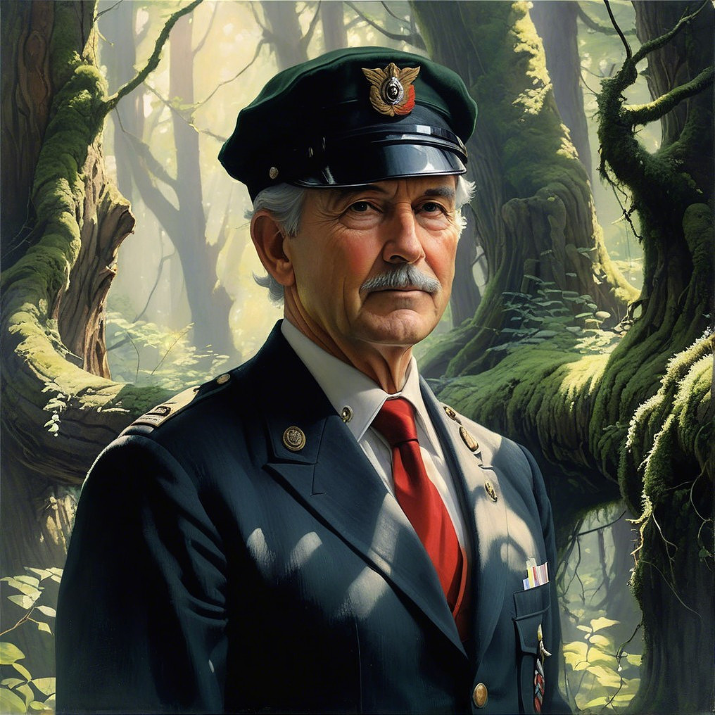 Older Gentleman in Military Uniform in Forest Setting