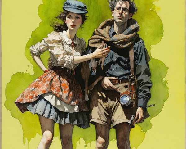 Vintage Fashion Scene with Confident Young Woman and Man