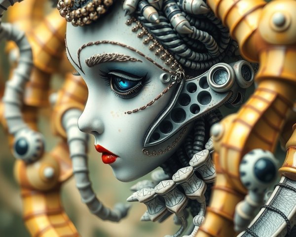 Futuristic figure with robotic details and elegant design