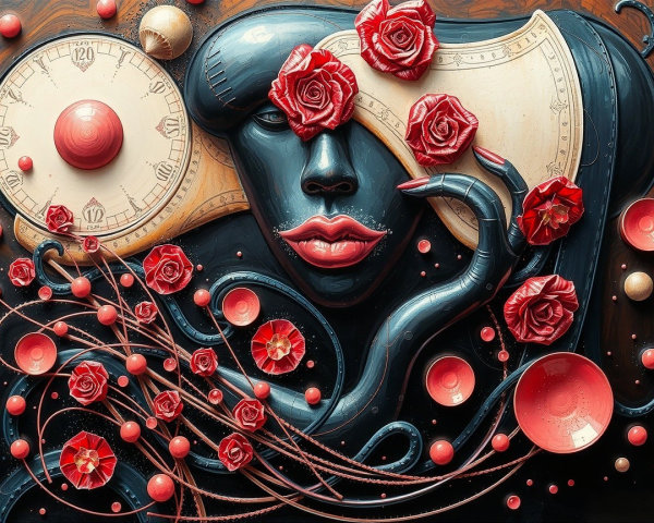 Surreal Fantasy Art with Roses and Clock Elements