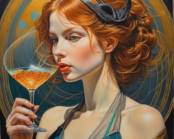 Portrait of a Woman with Red Hair and Martini Glass
