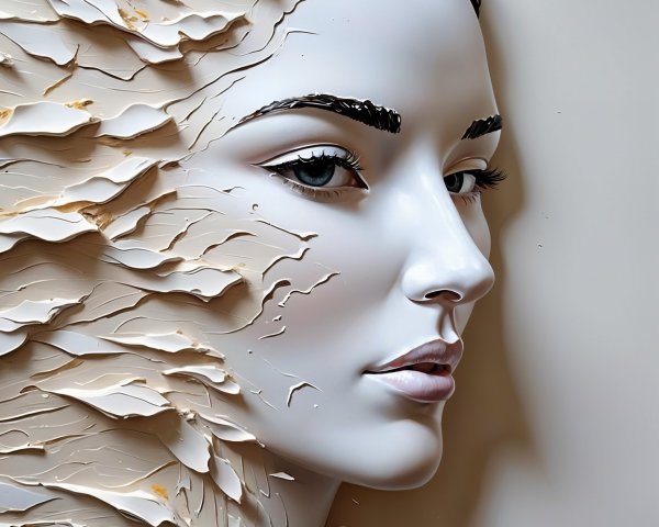 Stylized Portrait of a Woman with Flowing Design