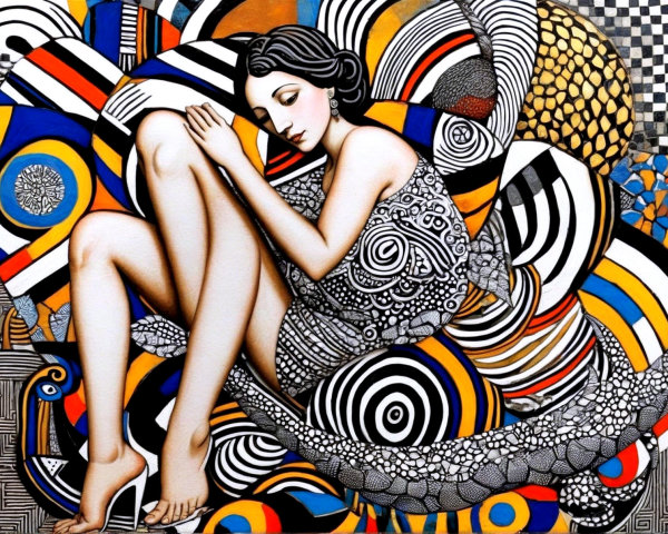 Abstract Woman in Colorful Swirling Background