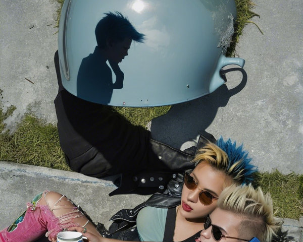 Stylish Individuals Relaxing on Grassy Surface