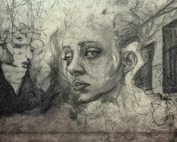Abstract Figures with Somber Expressions and Ethereal Lines