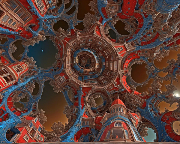 Surreal Architectural Structure with Vibrant Patterns