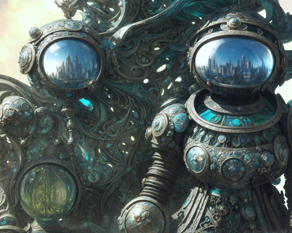 Futuristic Astronaut Figures with Metallic Patterns