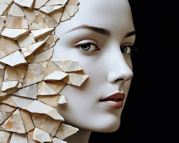 Close-Up of Woman's Face with Textured Background