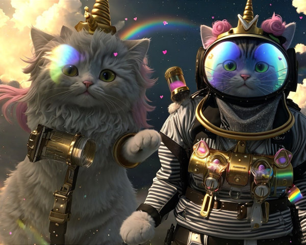 Whimsical Cats in Pastel Fur with Dreamy Background
