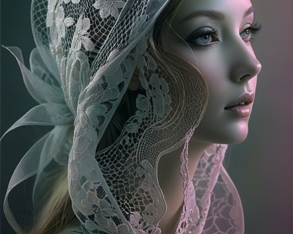 Young woman in lace hood with elegant vintage style