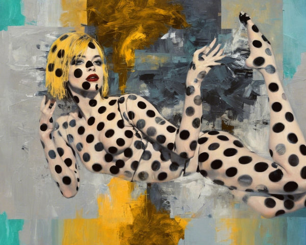 Bold Polka Dot Figure on Vibrant Abstract Background