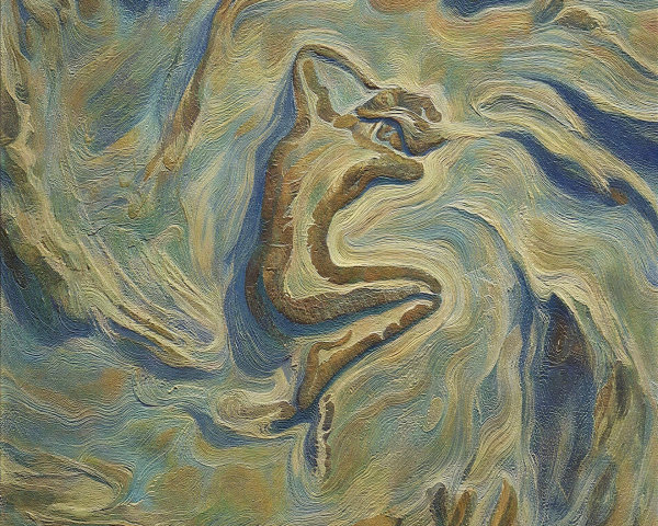 Abstract Oil Painting of Figure in Textured Landscape