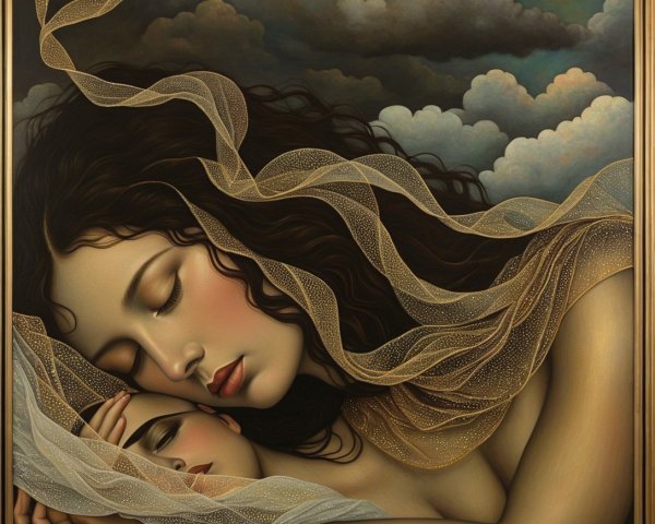 Intimate Moment Between Two Women in Dramatic Setting