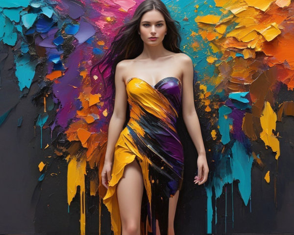 Full body portrait of a woman in a colorful dress