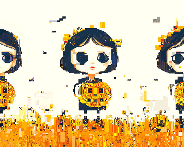 Stylized Digital Artwork of Three Identical Characters