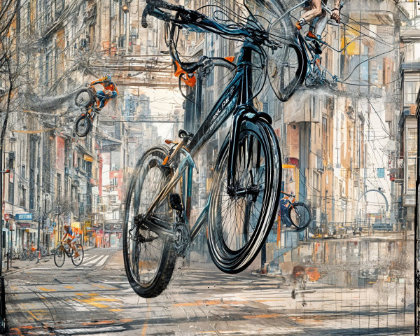 Bicycle Stunts in a Vibrant Urban Environment