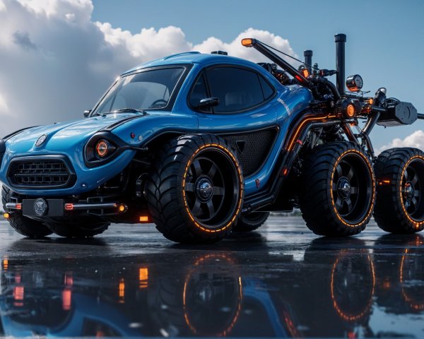 Futuristic Blue All-Terrain Vehicle with Oversized Tires